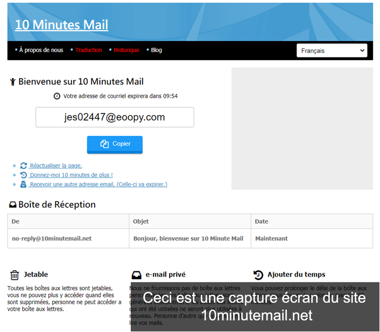 10minutemail.net : le site de mail temporaire