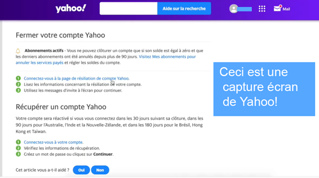 fermer adresse mail Yahoo 